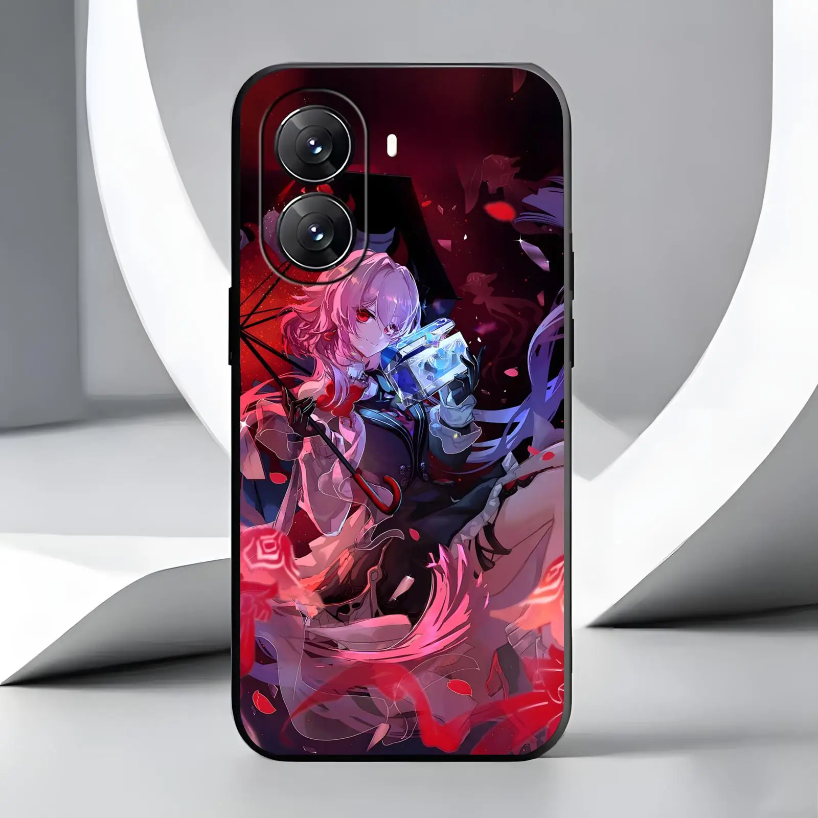 Stylish Black Shockproof Phone Case with Honkai Star Rail Cerydra Design
