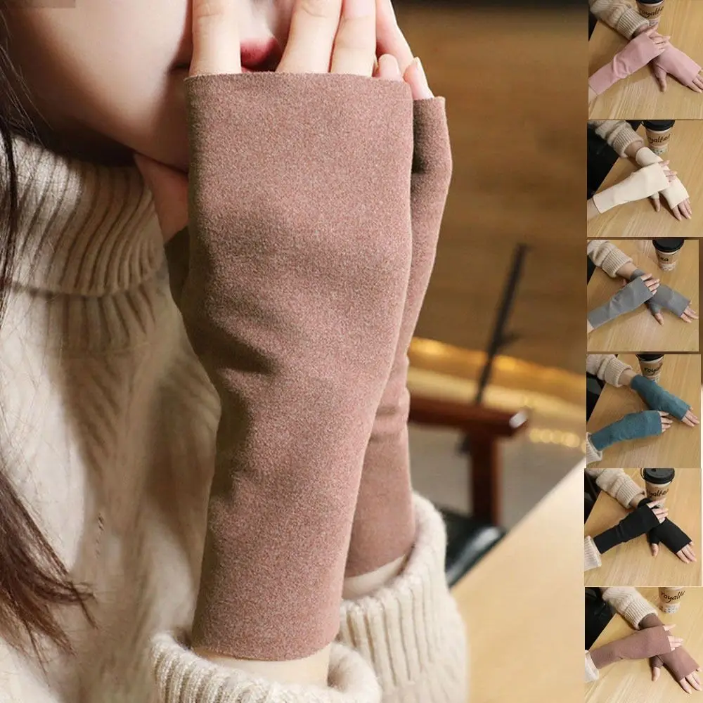 

Touch Screen Winter Velvet Gloves Cute Cycling Gloves Korean Style Half Finger Gloves Windproof Warm Driving Warm Gloves Ski
