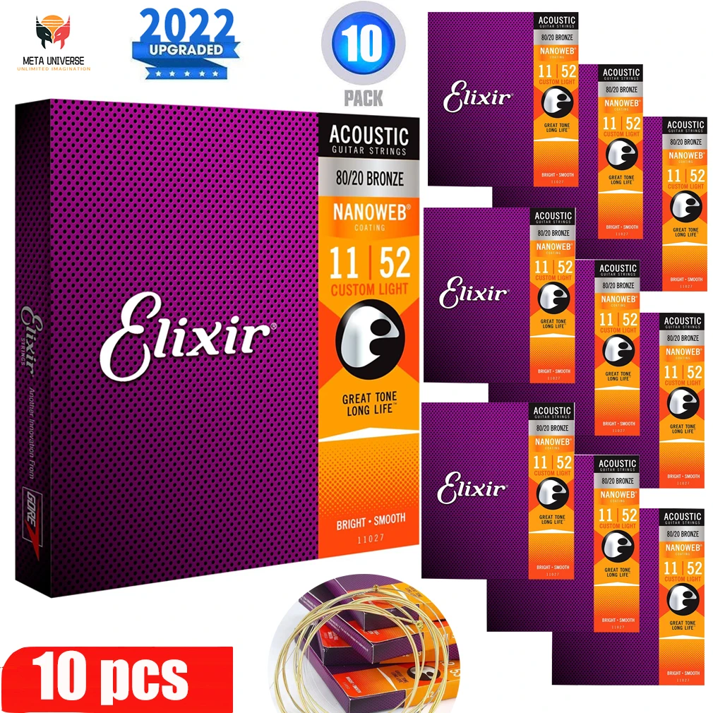 2/4/6/8/10 Sets Elixir 11027 Guitar String Nanoweb Coating 80/20 Anti