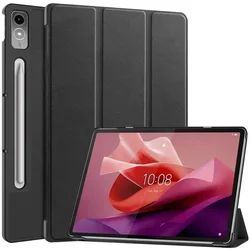 Premium Magnetic Tri-Fold PU Leather Tablet Stand Cover - 12.7 Inch for Tab P12 12.7 inch (Black)