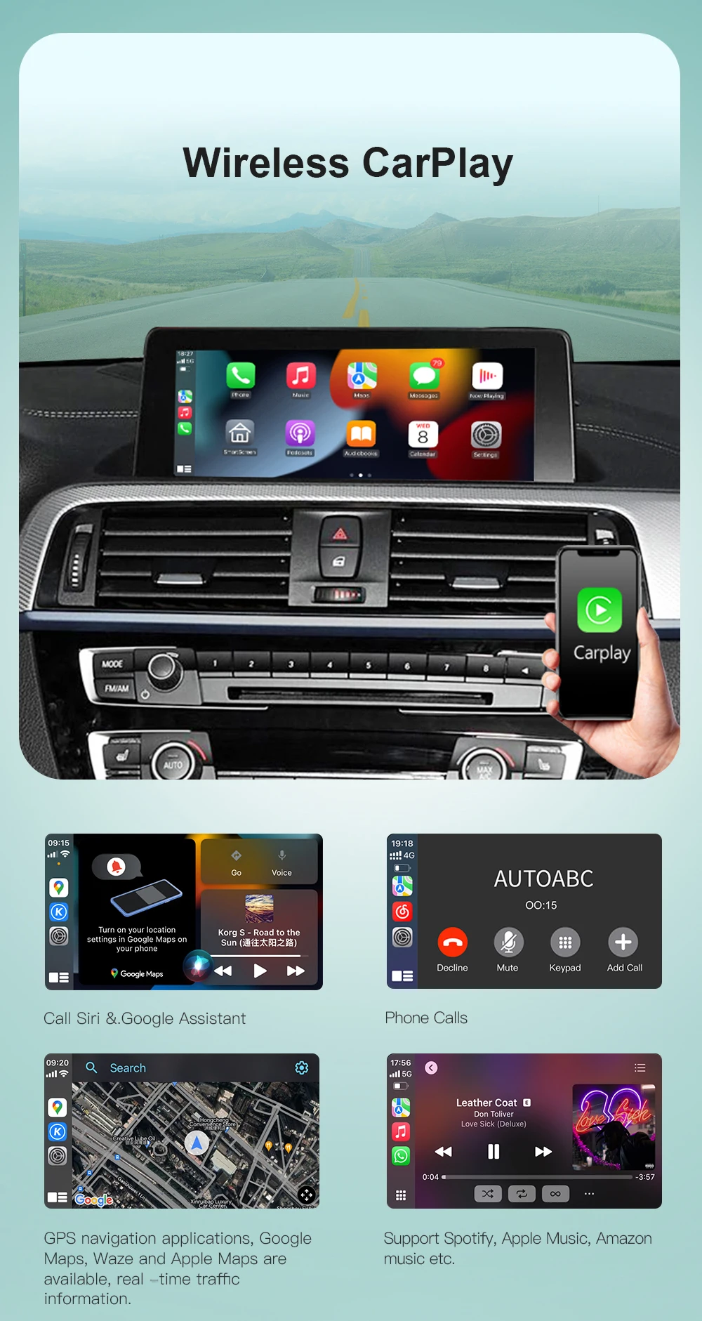 Kabelloses CarPlay Android Auto für BMW 5er 7er Serie F10 F11 F07 GT F01 F02 F03 F04 2009-2016 mit Airplay BT Multimedia Decoder Box – Detail 23