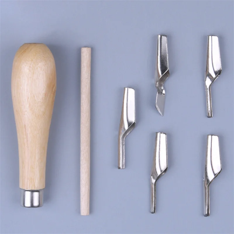 Lino Block Cutting Rubber Stamp Carving Tools 5 Blade Wood Handle Printmaking Carving Tools Set carving tool