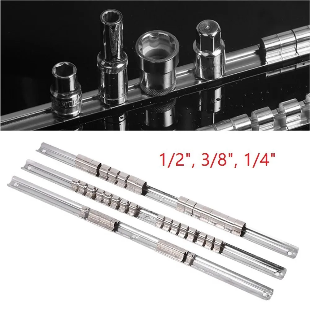 Socket Rack Holder 1/4 3/8 1/2 Inch 16 Clips Tool Organizer