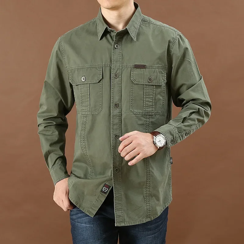 

Spring Autumn Oversized Army Tactical Shirt Long Sleeve 100% Cotton Outdoor Sports Military Casual Shirts Hiking Clothing 5XL