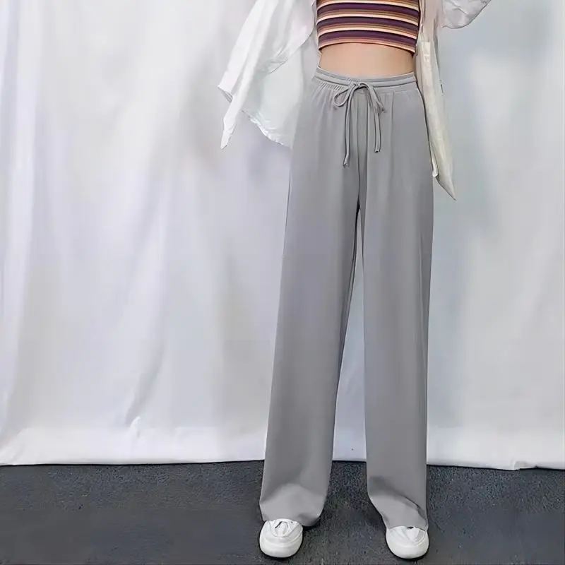 Spring Ice Silk Urban Casual High Waist Trousers easiest for match Wide Leg Pants straight-leg Korean Style loose Pants