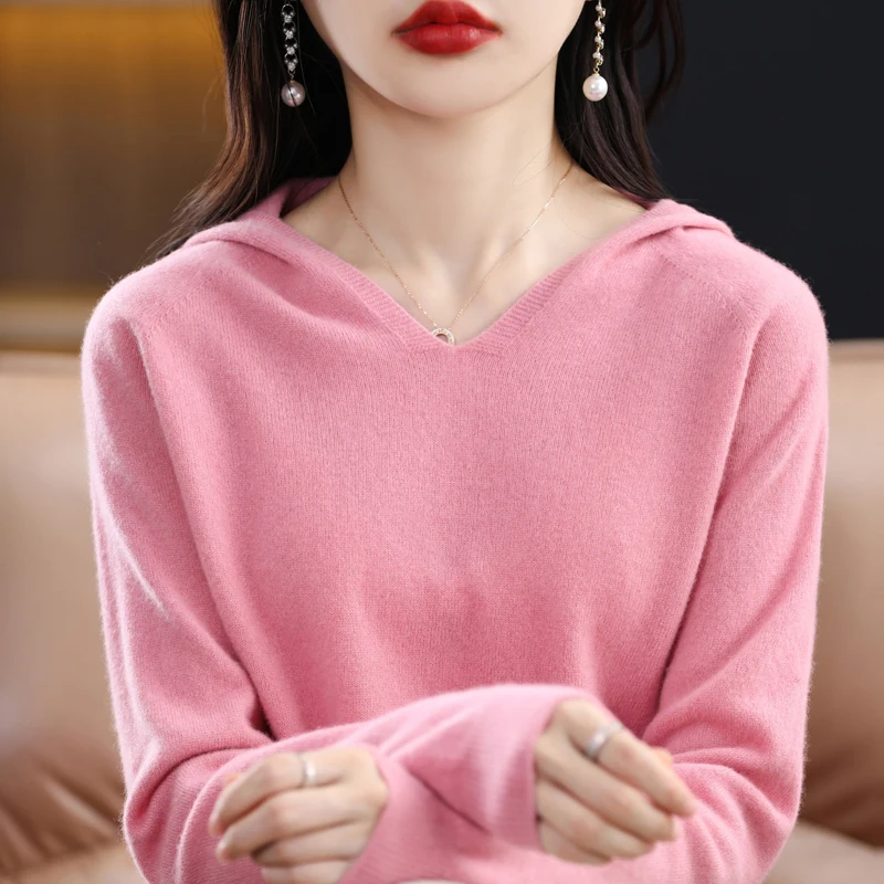 Spring And Autumn Clothing New Pure Wool Line Ready To Wear Hoodie Women's Pullover Versatile Knitting Loose Sweater Long Sleeve