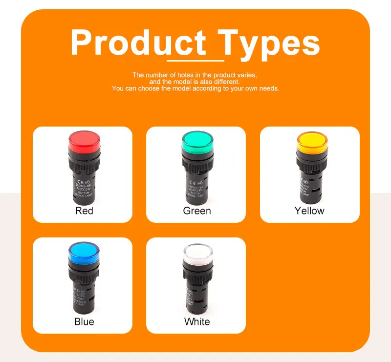 Description Picture 5 of item1PCS 16mm LED Indicator Light AD16-16C 12V 24V 110V 220V 380V Signal Lights Pilot Lamp Blue Green Red White Yellow Panel Mount