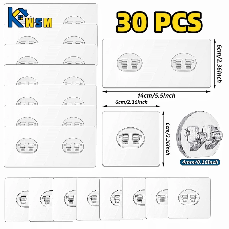Set 10 Coppie Ganci Adesivi Trasparenti - Forti, Senza Fori, Rimovibili | Per Pareti Lisce - Foto 4