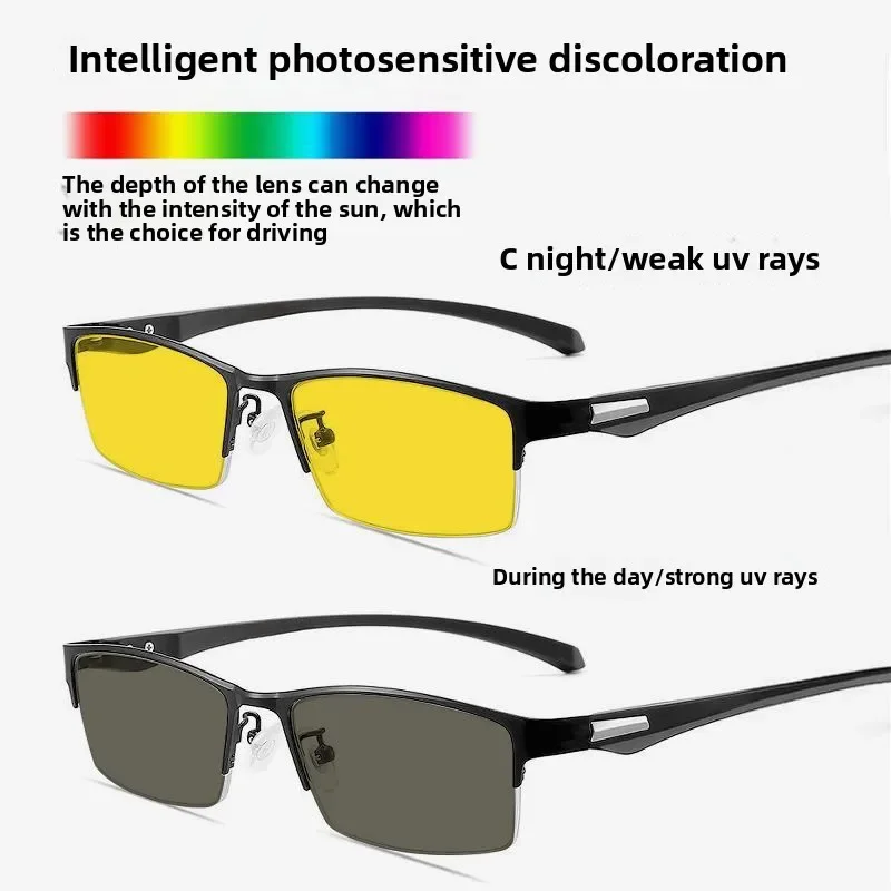 Photochromic Anti-Glare UV Protection Half-Frame Driving Eyewear