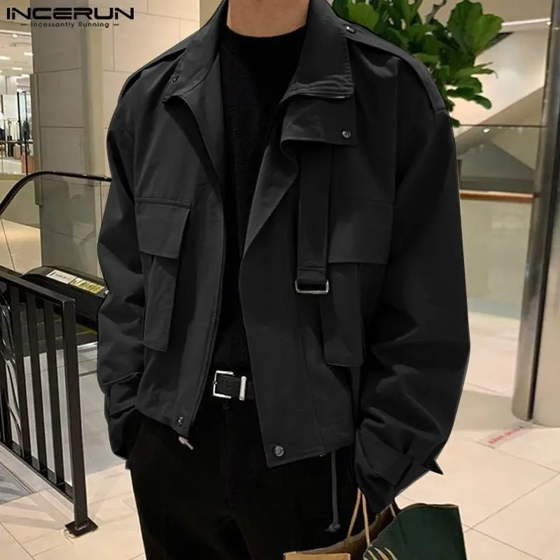 

INCERUN Tops 2023 Korean Style Handsome Men's Fashion Cargo Clothes Coats Stylish Solid Pocket Design Long Sleeved Jacket S-5XL