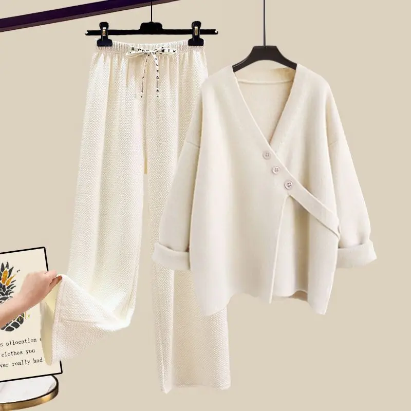 Gentle Elegant Outfits Women's Spring Autumn 2023 Design Sense Fashion Knitted Sweater Slim Wide Leg Pants Two Piece Set