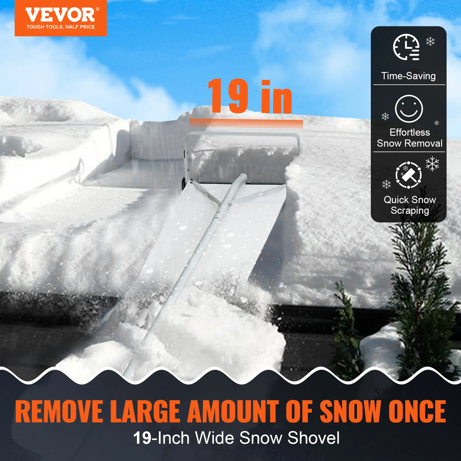 VEVOR Snow Roof Rake 30ft Reach Aluminium Roof Shovel with Slide Cloth Safe on Roof  Use for House Roof Car Snow, Wet Leaves 2