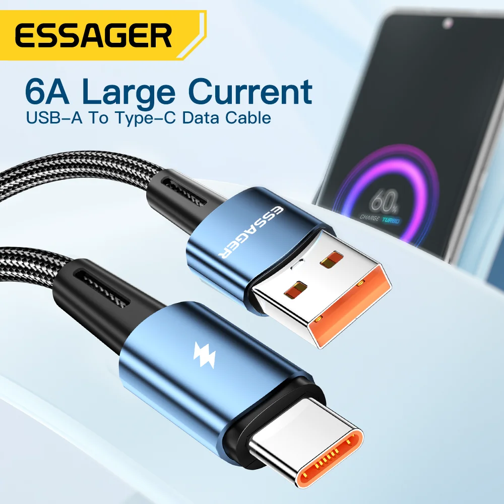 كابل Essager 120 وات USB من النوع C شحن سريع للغاية شحن سريع 6A لهاتف Xiaomi 12Pro Redmi K50 Note 11 Pro لهاتف iPhone 16 pro max 15
