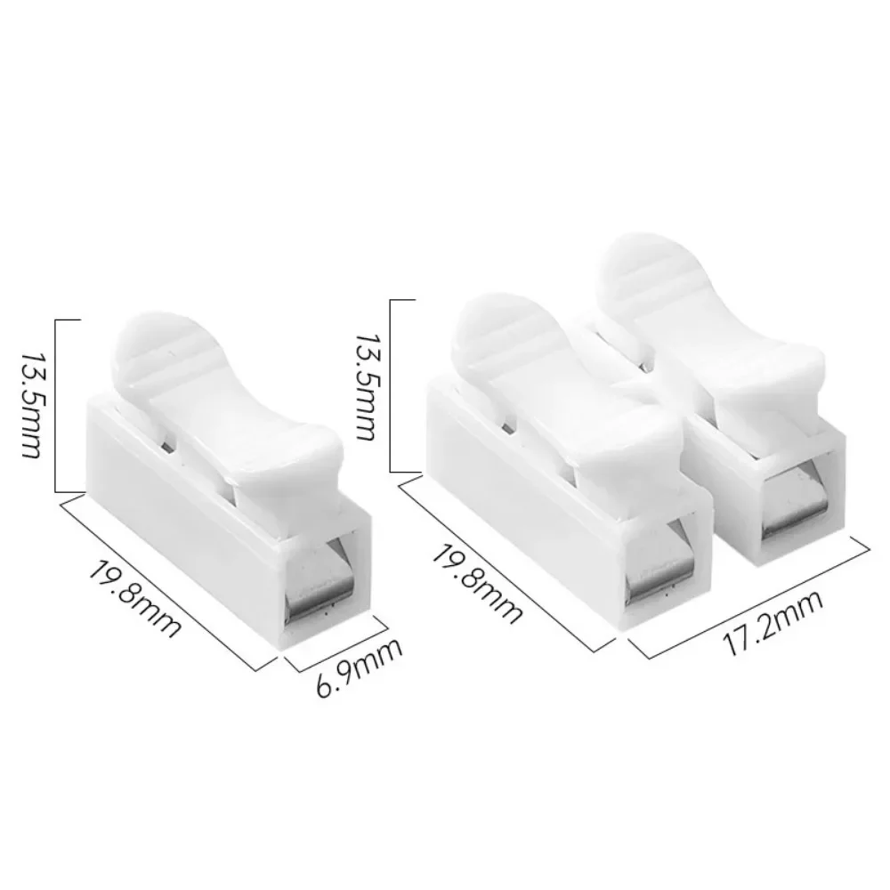 Description Picture 2 of item100-1000PCS/lot CH-2 Spring Wire Quick Connectors 220V Electrical Crimp Terminals Block Splice Cable Clamp Fit LED Strip Light