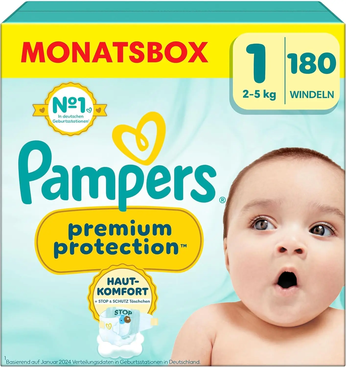 Pampers Premium Protection Größe 1, 180 Windeln