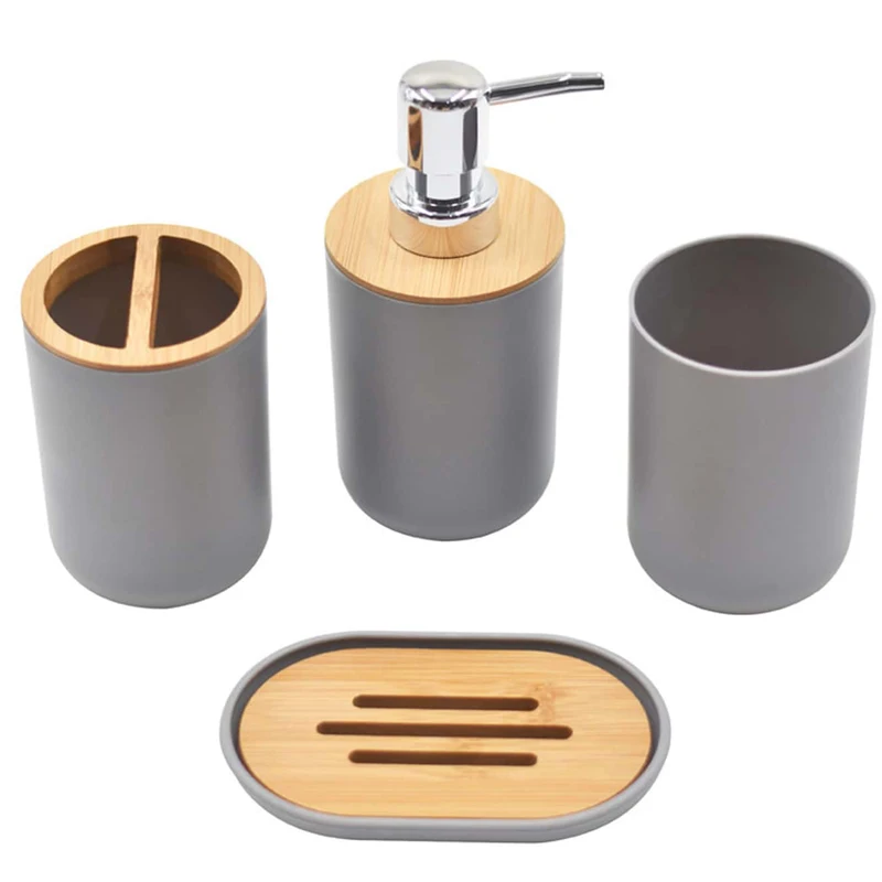 Bathroom Accessories 4 Piece Set Of Toiletries Imitation Resin Plastic Bamboo Wood Combination Bathroom 1 Set