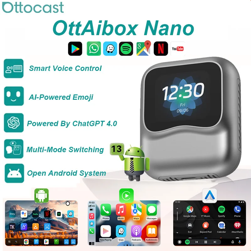 OTTOCAST NANO Ai Box Android 13 Wireless Android Auto & CarPlay