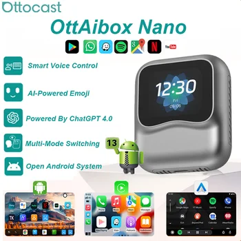 OTTOCAST NANO Ai Box Android 13 Wireless Android Auto & CarPlay Smart Tv Box per Youtube Netflix Accessori auto Controllo vocale