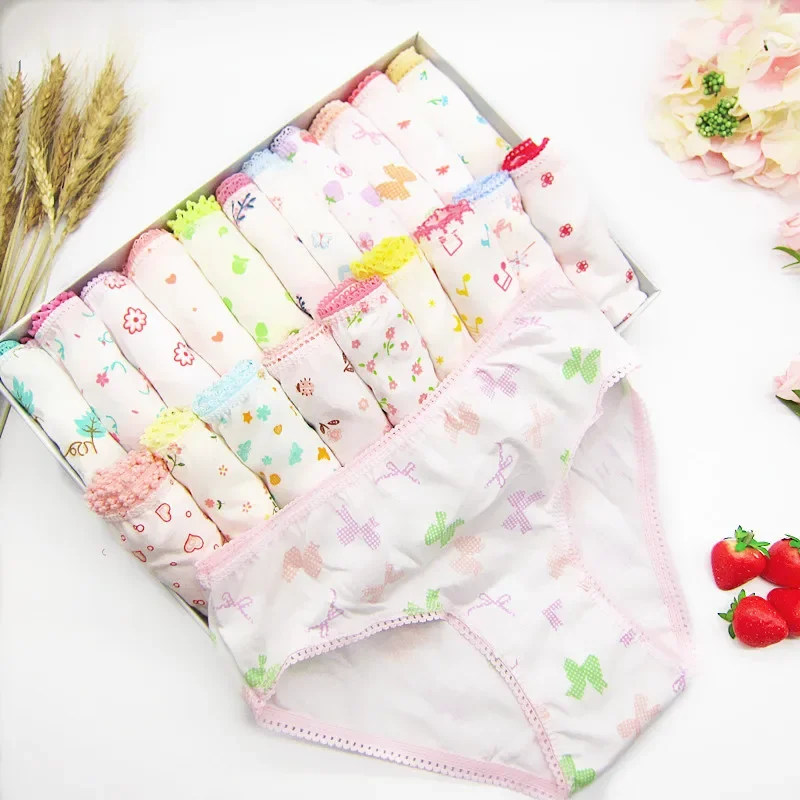 12Pcs/Lot Children Cotton Underwear Female Cartoon Printed Baby Girls Briefs Panties 1-3Years baby cotton panties