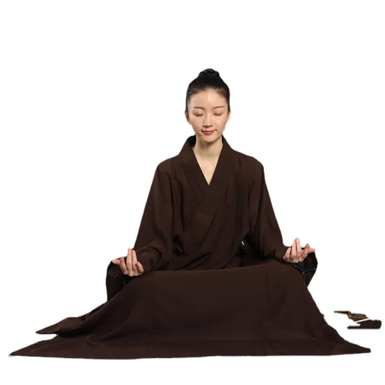 5 Colors Adult Women Layman Buddhist Long Robes Traditional Buddhist meditation Confession Haiqing Clothing Gown for Monks