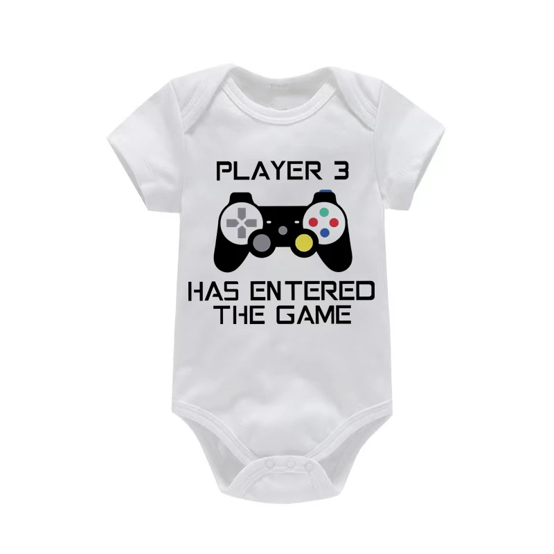 PLAYER 3 Newborn Romper Casual Short Sleeves Baby Boy Clothes Bodysuits Cartoon Graphic Toddler Girls Jumpsuits 5