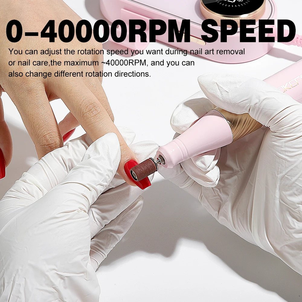 YOKEFELLOW Professional Nail Drill 40000RPM Rechargeable Electric Nail Drill Machine Cordless Nail E File for Acrylic Gel Nails 5