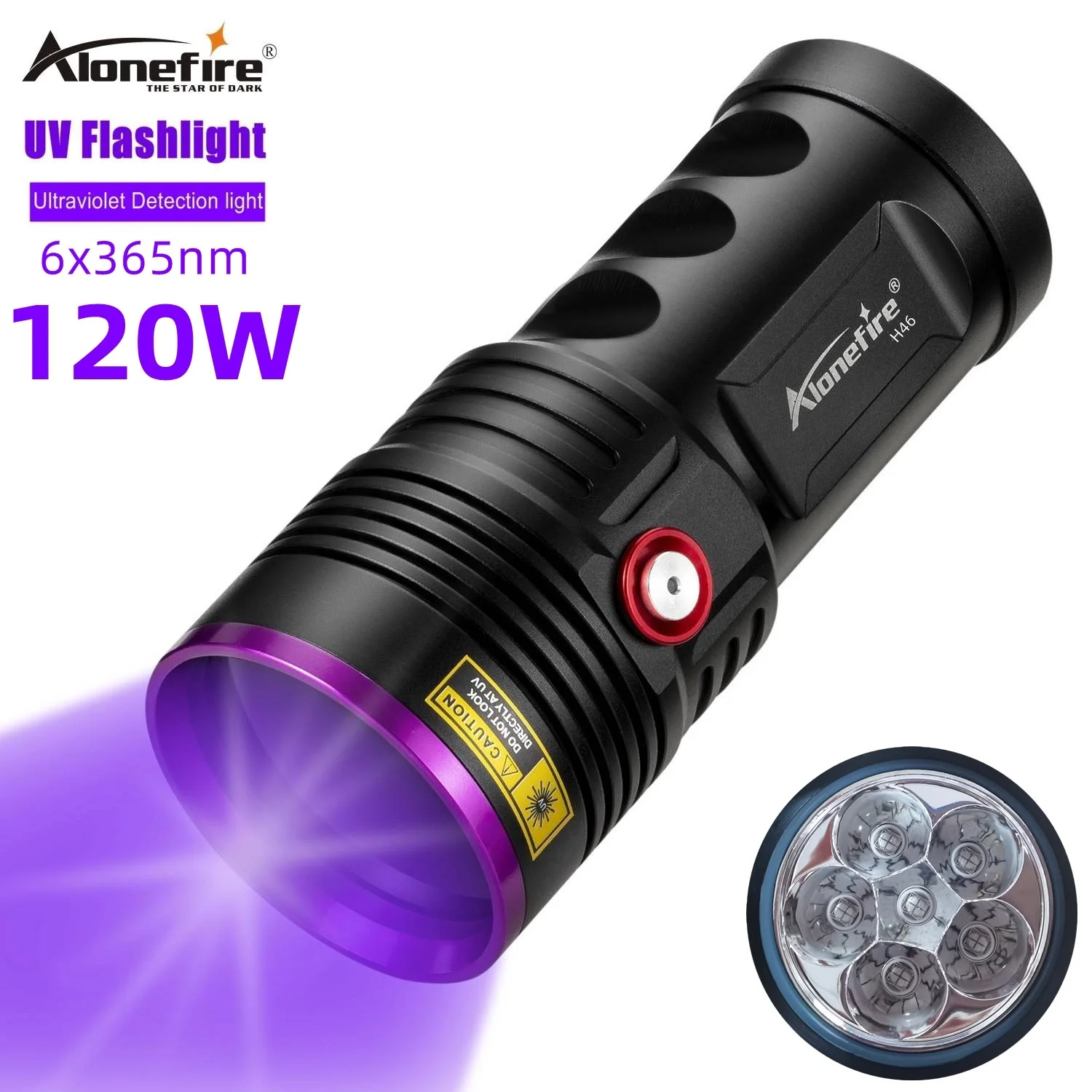 ultraviolet 120W 6x365nm UV Powerful Ultraviolet Flashlight USB Rechargeable