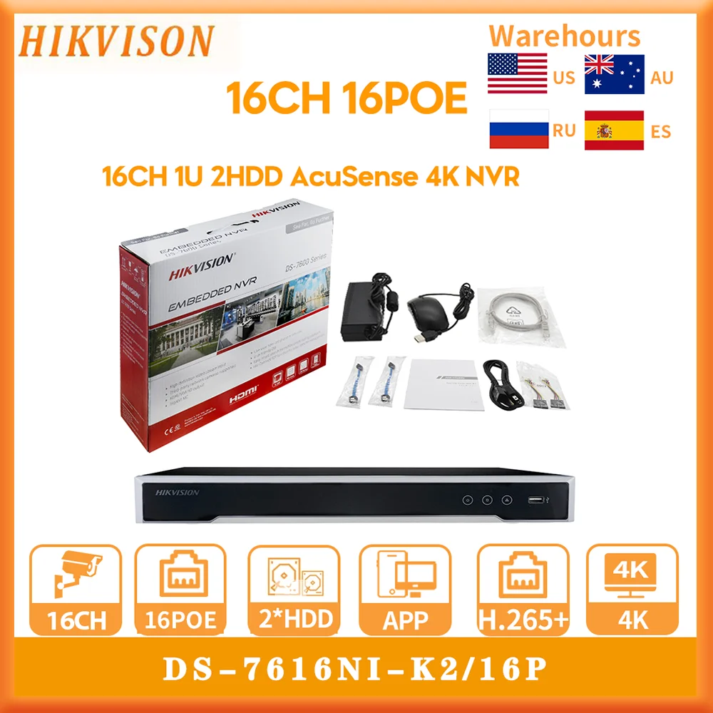 Originale Hikvision 4K Nvr Ds-7616Ni-K2-16P 16Ch 16 Porte Poe 2Sata Hdd Plug & Play Videoregistratore Di Rete Nvr Acusense Aggiornabile