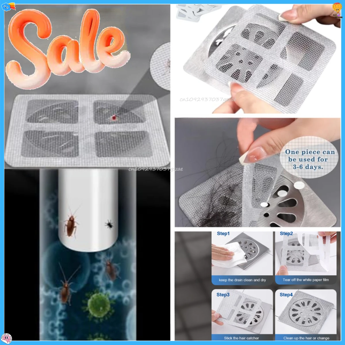 ที่กรองผมแบบใช้แล้วทิ้งสำหรับฝักบัว ตาข่ายกรองท่อระบายน้ำ ฝาปิดท่อระบายน้ำ อุปกรณ์กรองเศษอาหารในอ่างล้างจาน สติ๊กเกอร์ตาข่ายกรอง อุปกรณ์ในห้องน้ำ 1