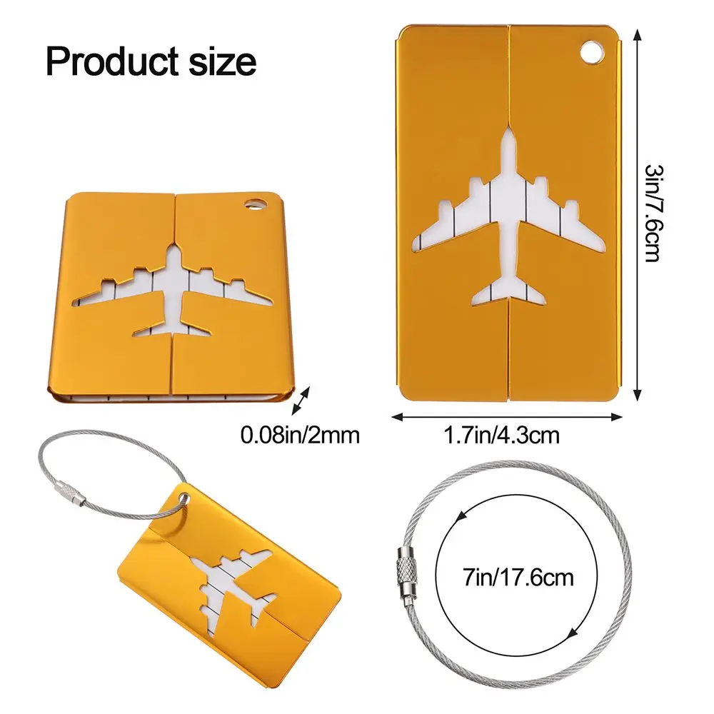 Travel Luggage Tags Aluminium Reusable Metal Name ID Card Suitcase Labels With Ropes Bag Tag Stainless Steel Loop Luggage tag holder