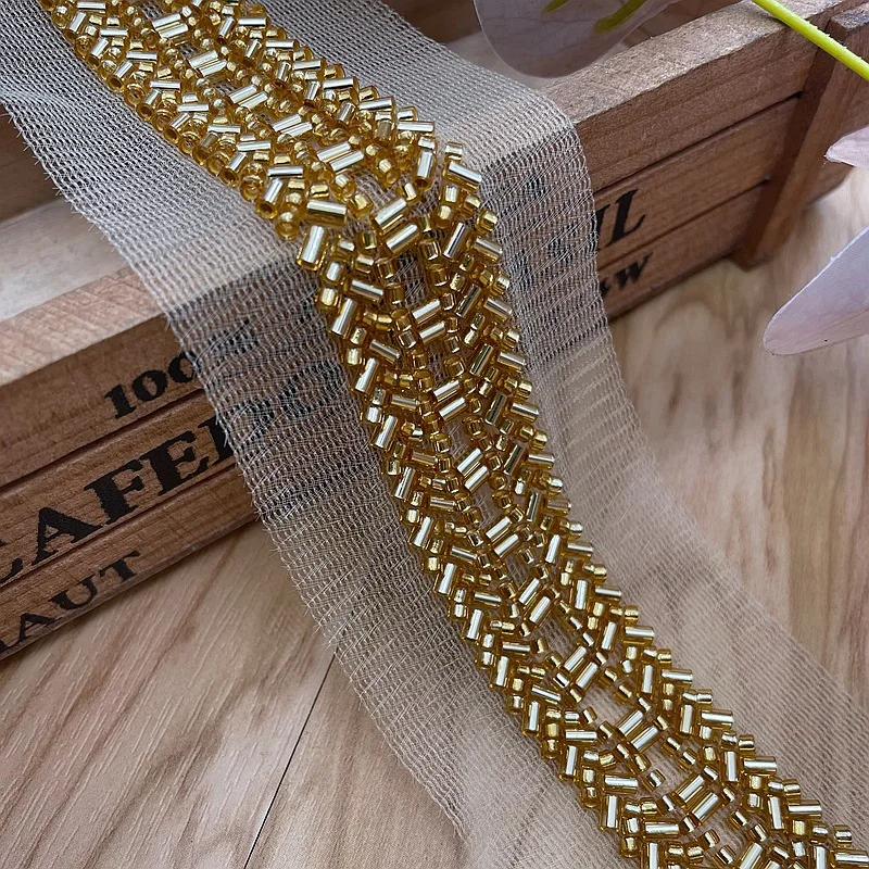 1Yard Embroidery Beaded Lace Wide Pearl Trim Silver Black