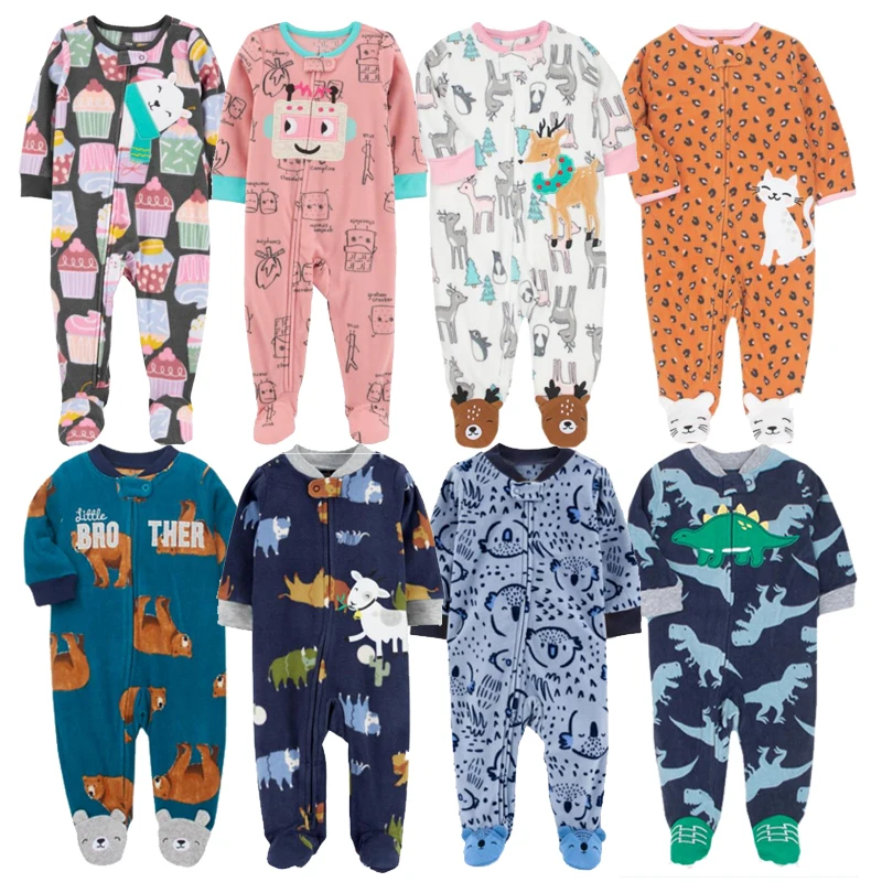 NewInBabyPajamasZipperUpClothesFleeceGirlsRomperWarmWinter