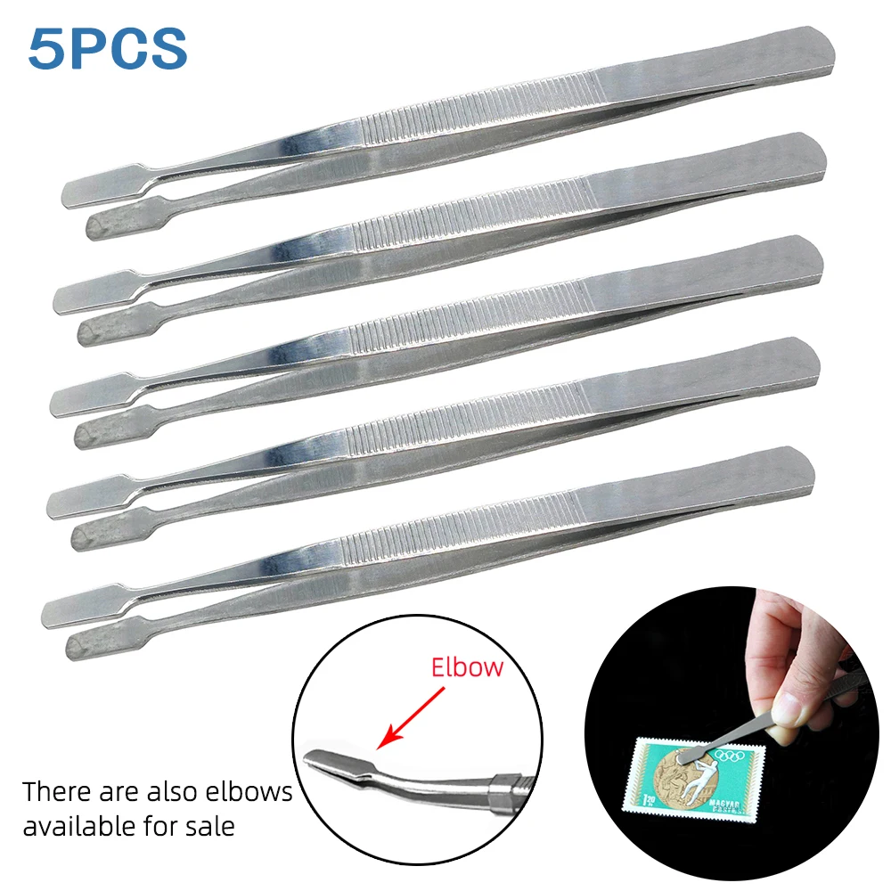 5pcs Stamp Tweezers Stainless Steel Philately Stamps Collector Tools Eyelash Curler Handmade DIY Flat Head Label Paper Tweezers tweezer tool
