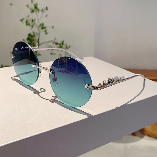 KAMMPT lunettes de soleil rondes sans monture nouveau dans la mode Vintage dégradé multicolore nuances femmes à la mode marque de luxe Design lunettes de soleil 1