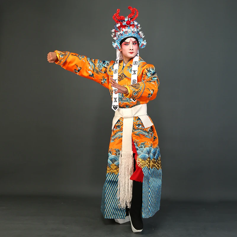 

Traditional Chinese Dragon Sword Robe Peking Opera Drama Wu Sheng Gown Xiao Sheng Stage Play Performance Crown Prince Costume