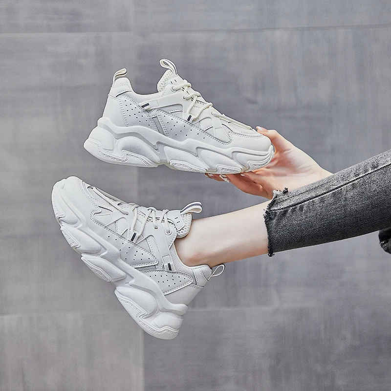 New Women Chunky Sneakers Fashion Comfortable Running Sport Shoes Woman Vulcanize Shoes Female White Thick Sole Platform Casual