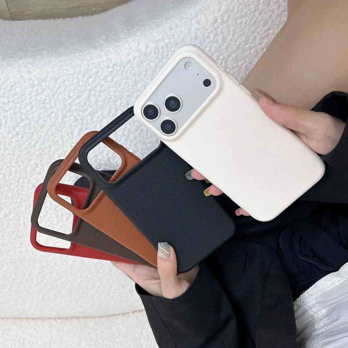 Elegant Litchi Leather Textured Solid Color Phone Case - Premium Shockproof Protection