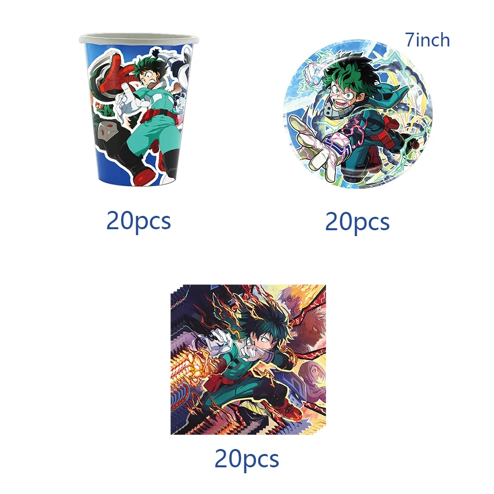 Description Picture 5 of itemMy Heros Academiaed Birthday Themed Party Decorations Balloon Set Tableware Tablecloths Cake Toppers Party Supplies Baby Shower