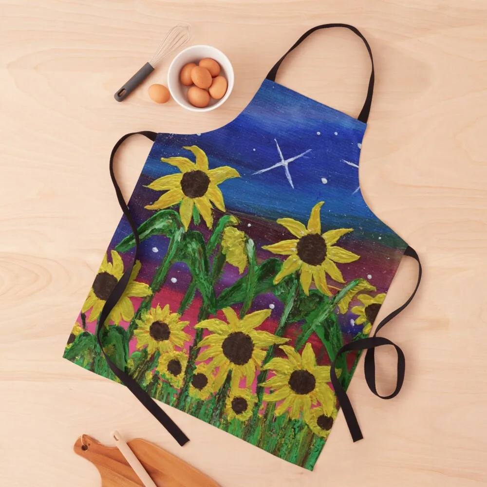 Sunflowers under starlight Apron Utensils For Kitchen Kitchen Kawaii Accessories with personal logo Apron personal