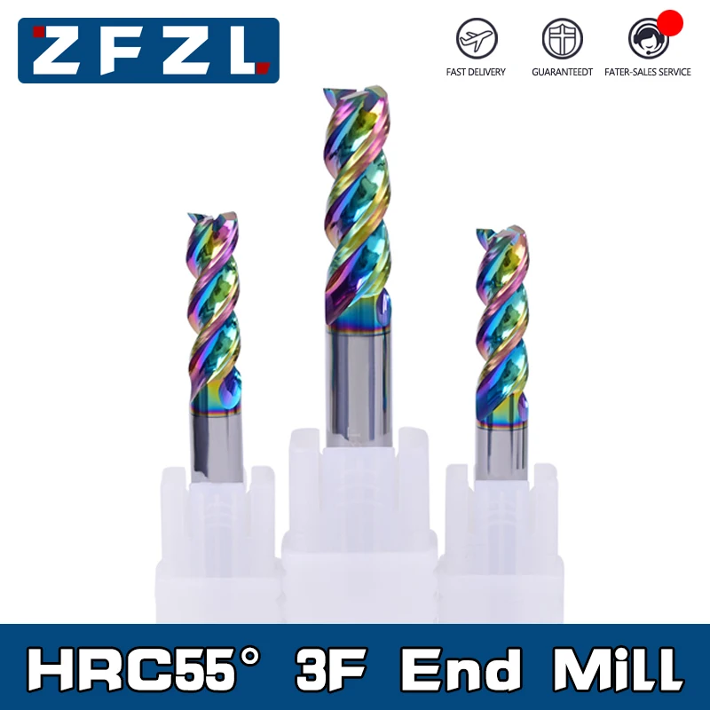 

HRC55 3 Flutes Colorful End Mill Aluminium 1-20mm 50L 75L 100L 150L Cnc Milling Tools Tungsten Steel Milling Cutter Endmills