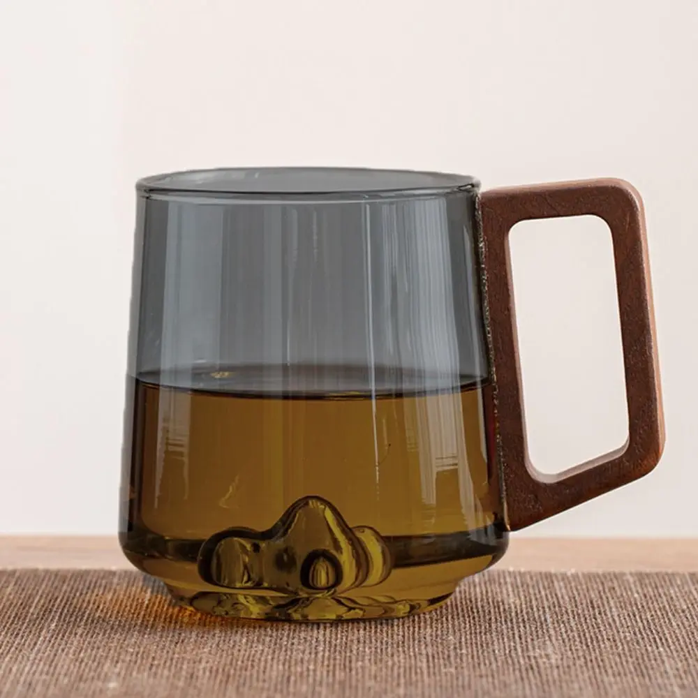 Internal Mountain Protrusion Glass Cup Large Capacity Single-layer Water Drinking Cup Heat-resistant Wooden Handle Tea Cup Gift