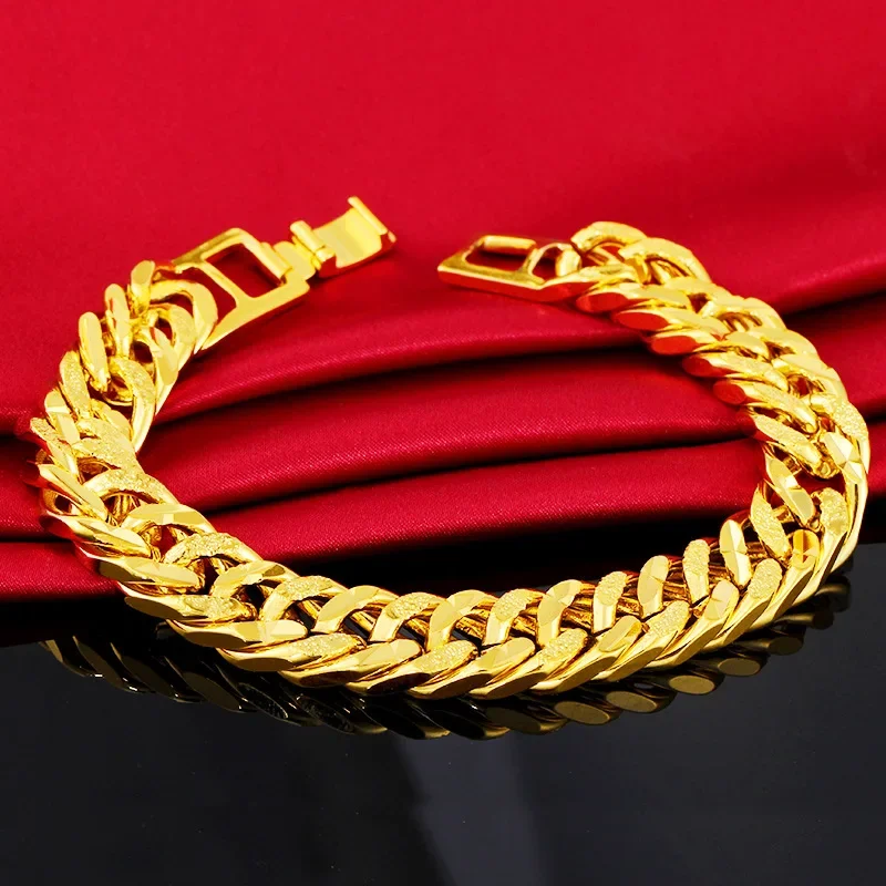 

CHUANGCHENG 24K Gold 12MM Width 20CM Bracelets Chain for Men Women Bangles Wristband African Gold Jewelry