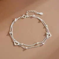 Bracelets en argent Sterling 925 en forme de cœur creux pour femmes et filles, Vintage, Design coréen, perles Double couche, bijoux cadeaux de fête 1