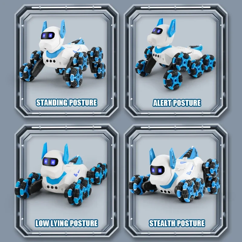 2.4G RC Robot Remote Control Robot Dog Eight wheel 360 Drift Stunt Gesture Insduction with Light Music Spray Toys for Boys Gift