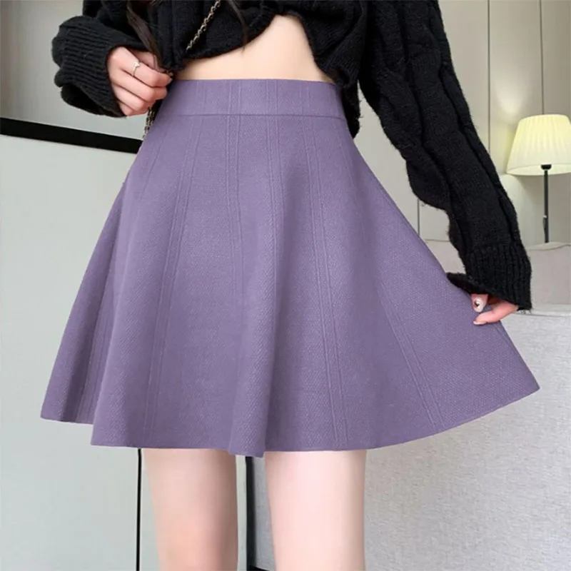 Solid Color Basic Knitted Mini Skirts Women New Autumn Winter Elastic Waist A-Line Skirts Ladies Korean All Match Pleated Skirt Sc5c15ad6194d46faa988ac94d6b2678ea