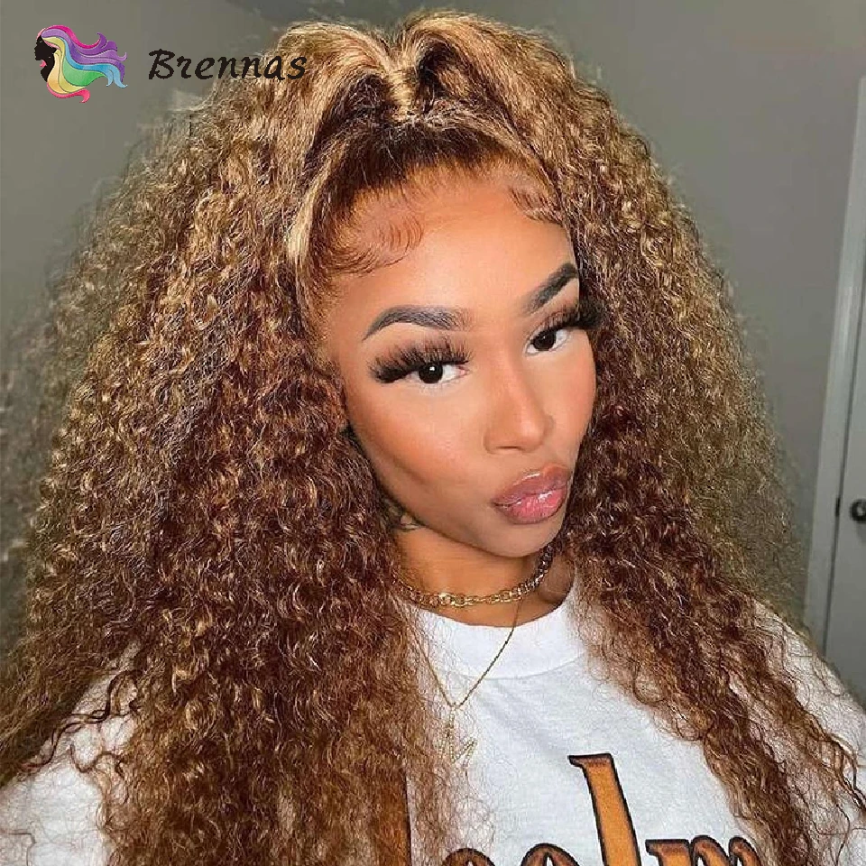 Honey Blonde Deep Curly Lace Front Wig For Black Women Highlight Curly