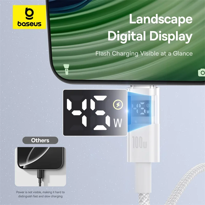 Baseus 100W USB Cable  LED Display USB Cable Type C For Huawei Honorfor Tablet Fast Charging Data Wire