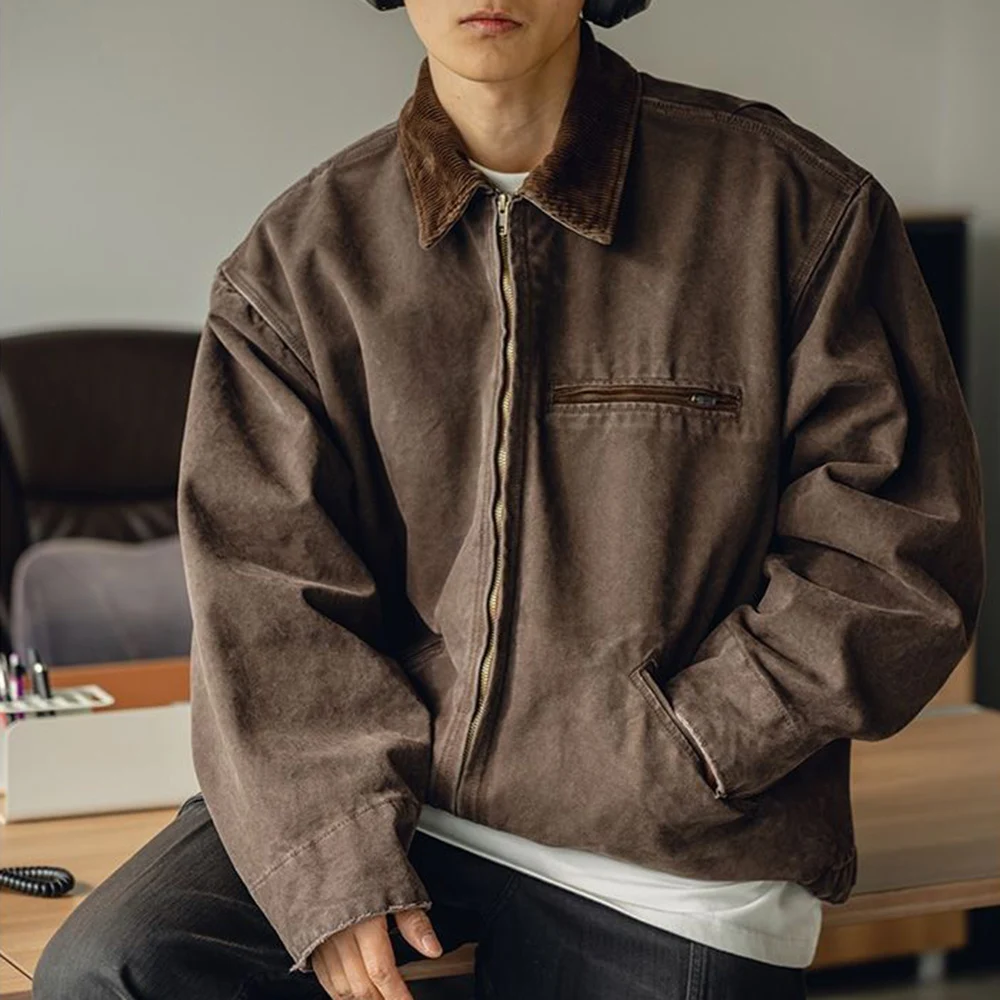 

2023 Autumn Winter New Work Jackets For Men American Retro Versatile Trendy Casual Street Solid Color Mens Vintage Jackets