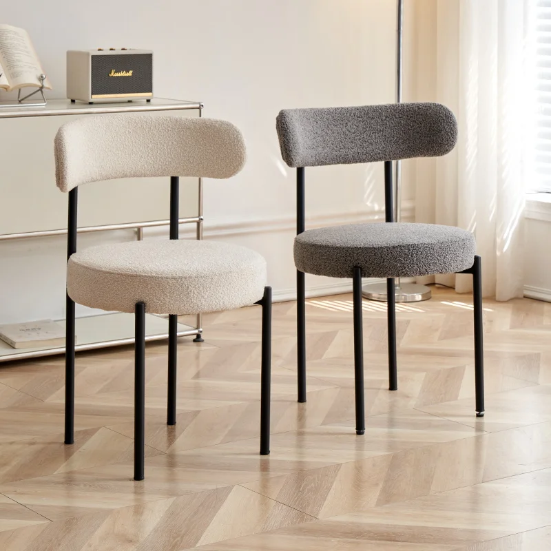 Nordic Luxury Dining  Upholstered Backrest Chair Designer Accent  Lambswool Vanity Chair Cozy Leisure Seat Sillas Nordicas