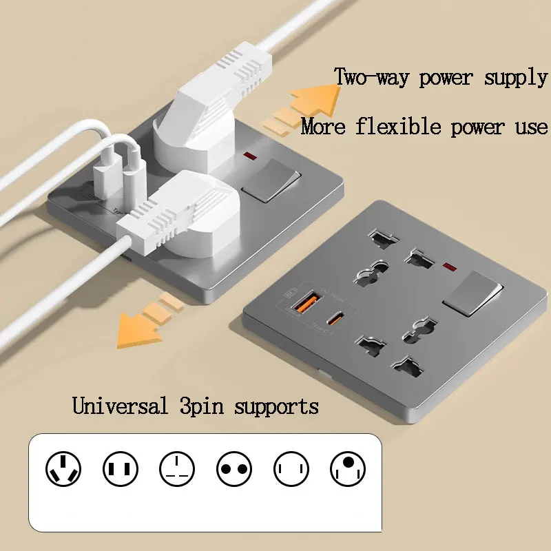 مقبس متعدد الوظائف 1 عصابة 6 بستة فتحات مع شحن USB...